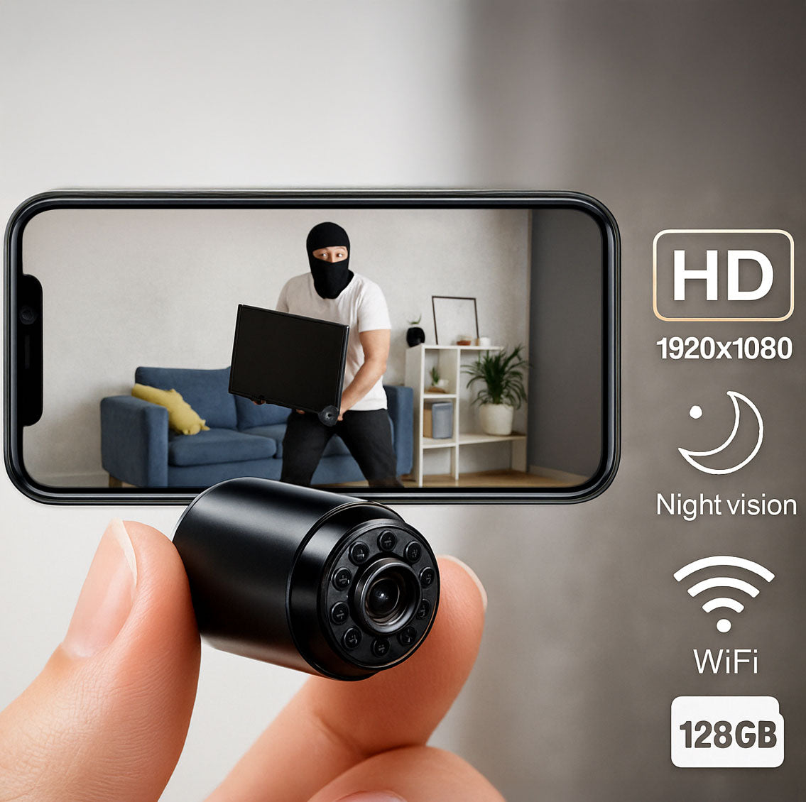 Mini Cameră Spion WiFi 1080P – Discretă, Puternică, Ușor de Folosit
